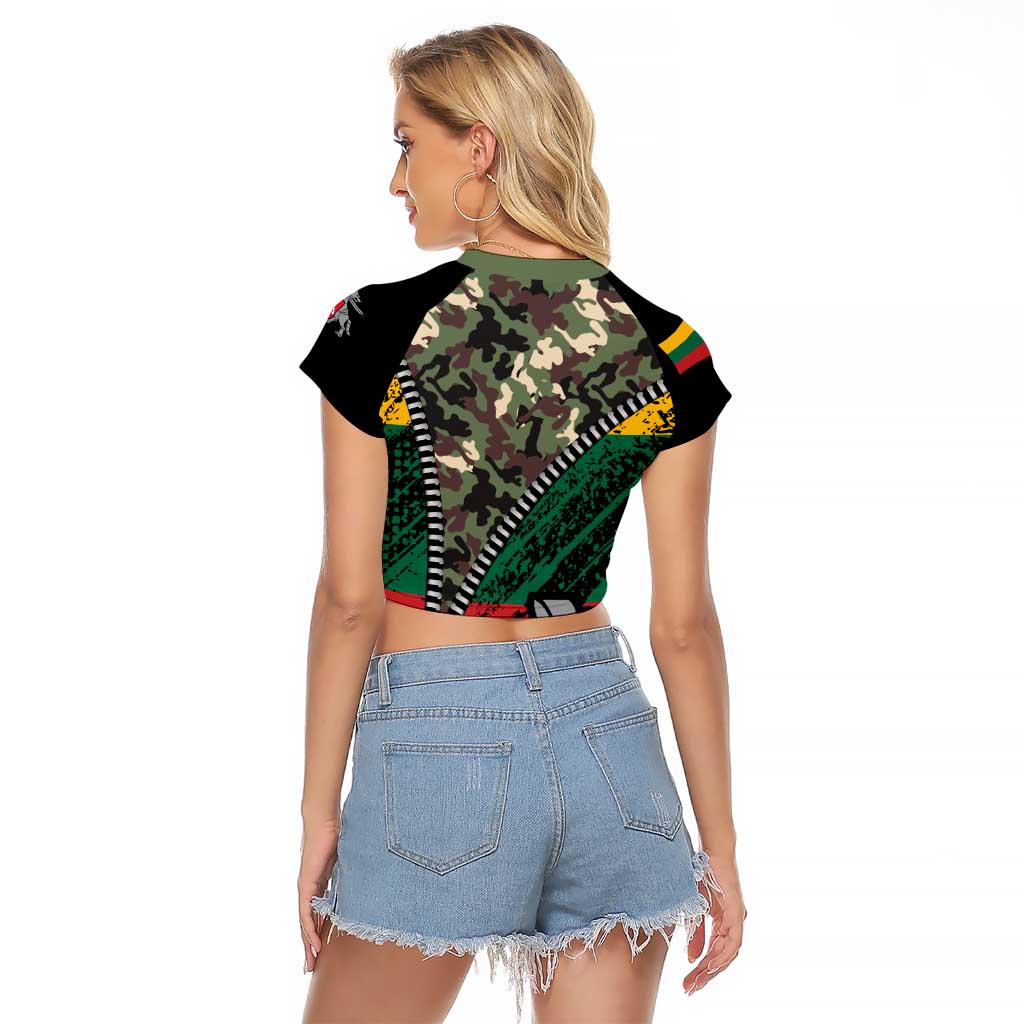 Lithuania's National Emblem Raglan Cropped T Shirt with Military Motifs - Army-Inspired Design