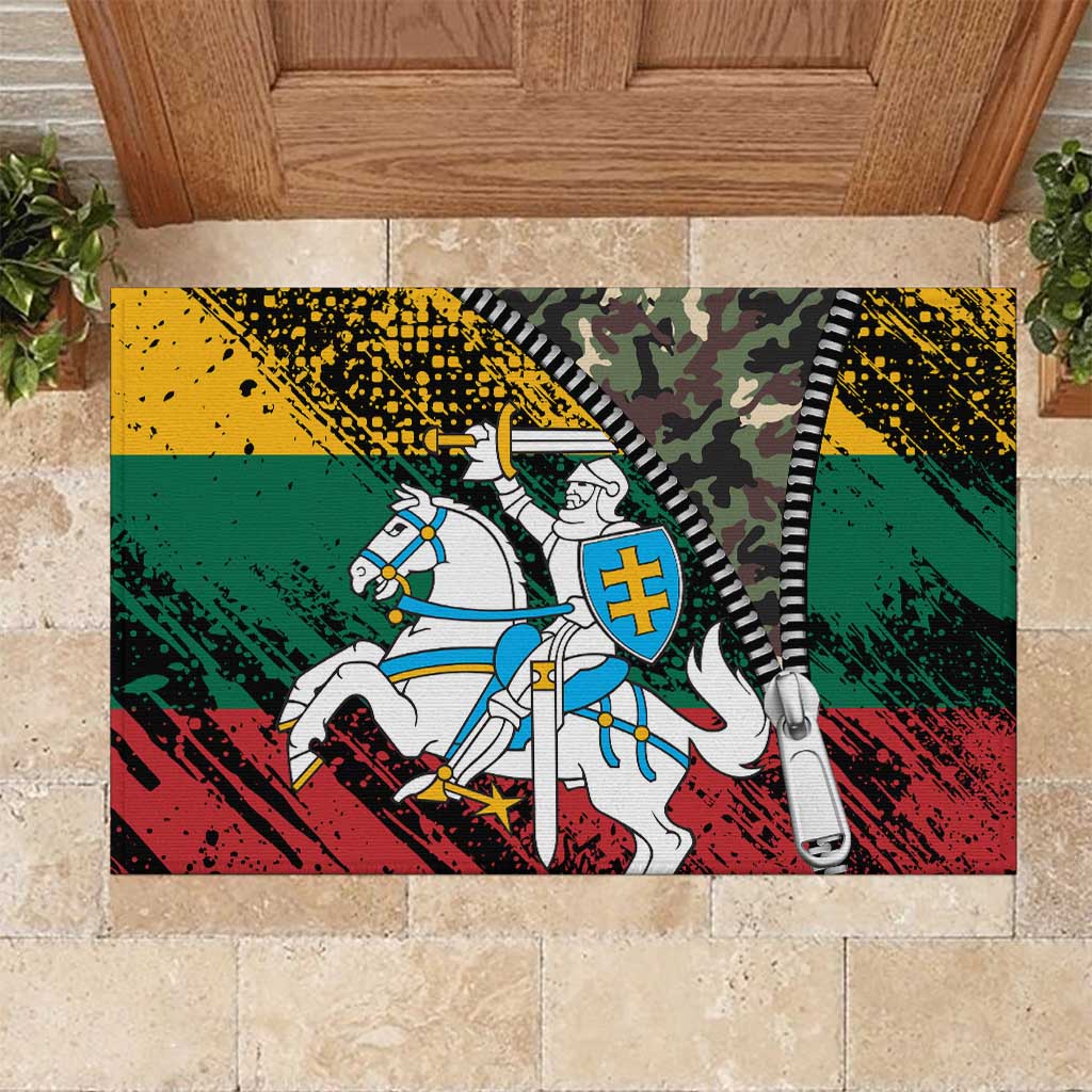 Lithuania's National Emblem Rubber Doormat with Military Motifs - Army-Inspired Design