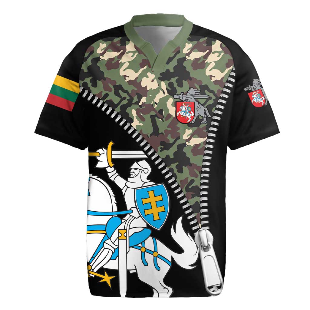Lithuania's National Emblem Rugby Jersey with Military Motifs - Army-Inspired Design