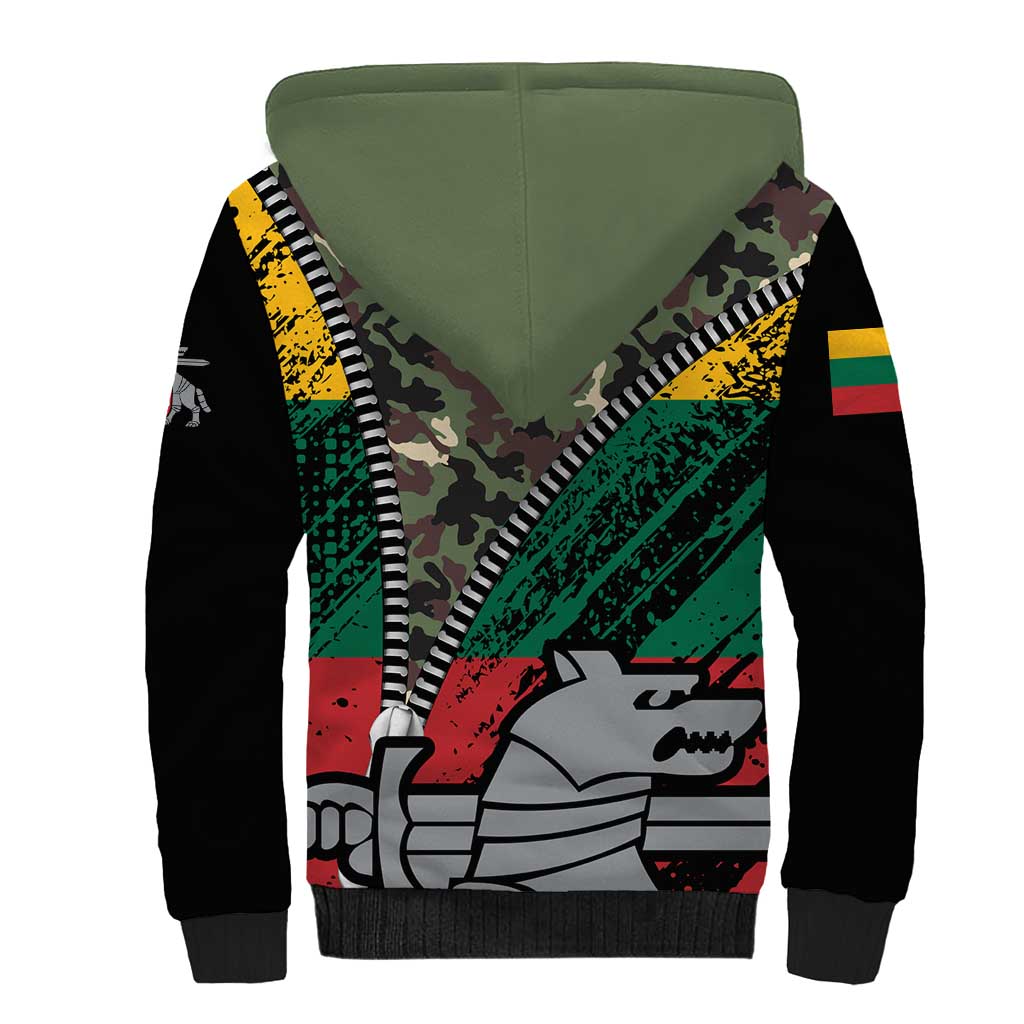 Lithuania's National Emblem Sherpa Hoodie with Military Motifs - Army-Inspired Design