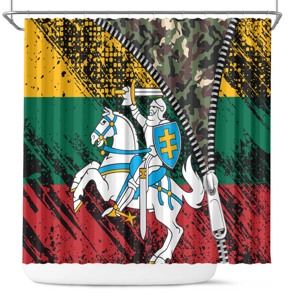 Lithuania's National Emblem Shower Curtain with Military Motifs - Army-Inspired Design