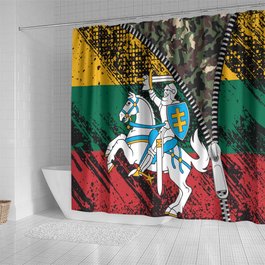 Lithuania's National Emblem Shower Curtain with Military Motifs - Army-Inspired Design