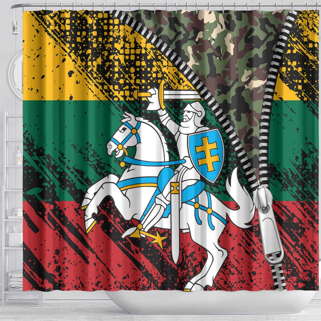Lithuania's National Emblem Shower Curtain with Military Motifs - Army-Inspired Design