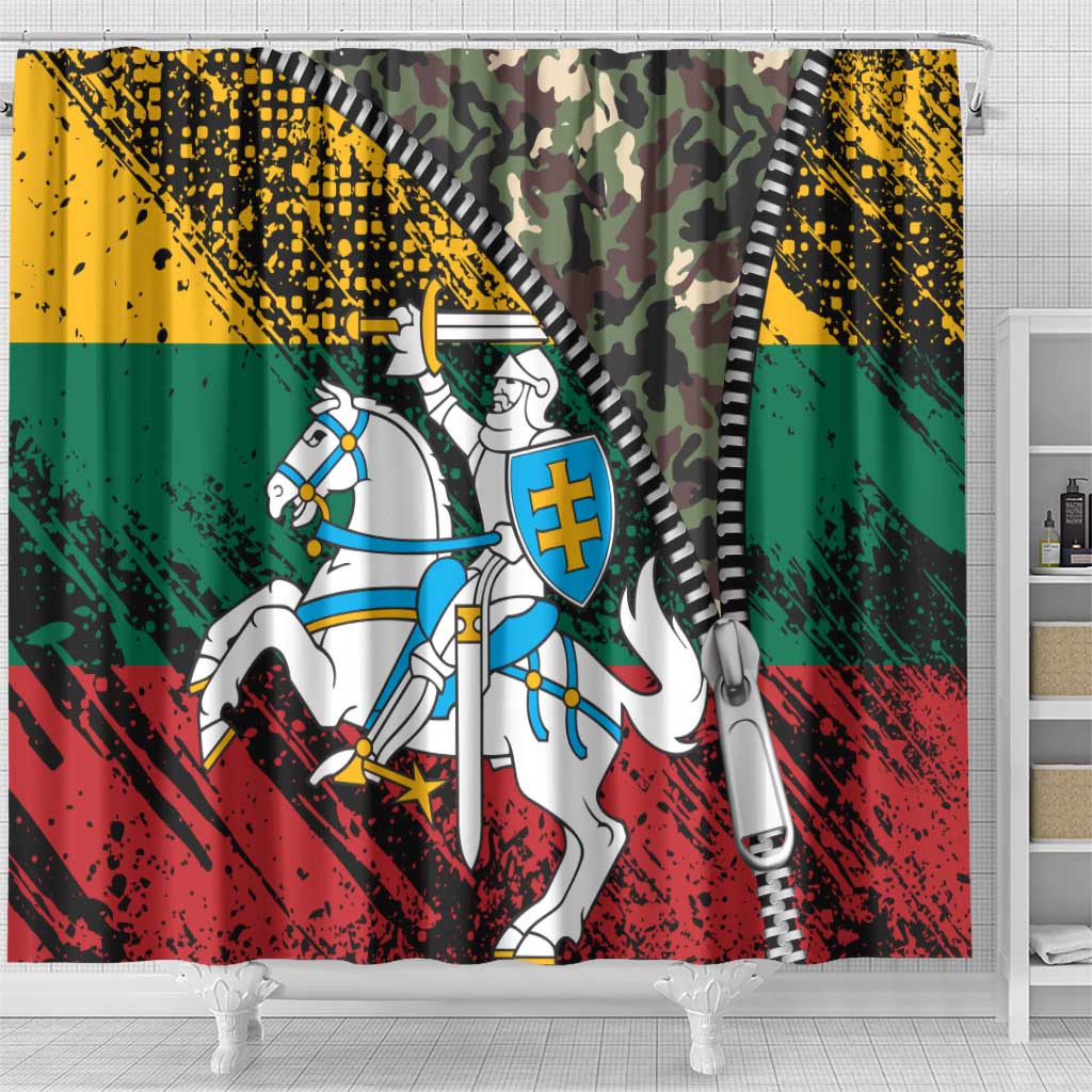 Lithuania's National Emblem Shower Curtain with Military Motifs - Army-Inspired Design