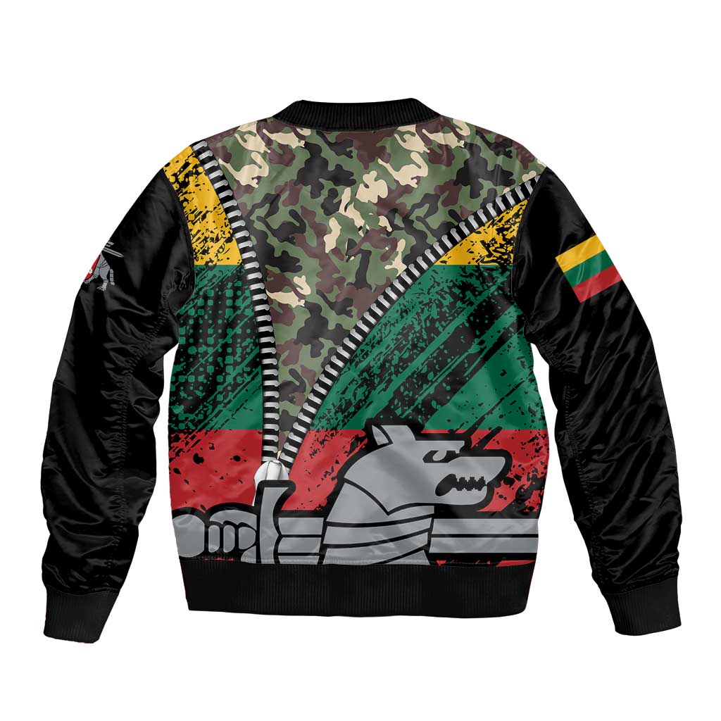 Lithuania's National Emblem Sleeve Zip Bomber Jacket with Military Motifs - Army-Inspired Design