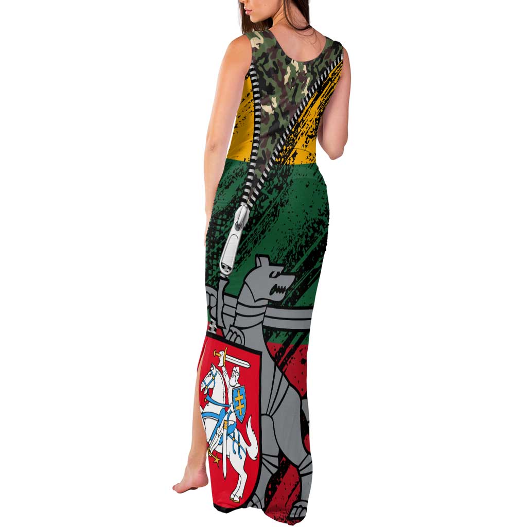Lithuania's National Emblem Tank Maxi Dress with Military Motifs - Army-Inspired Design