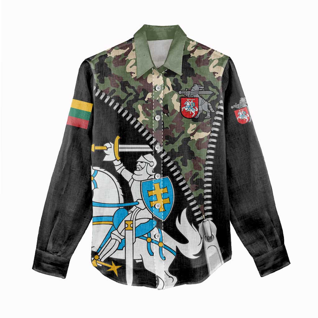 Lithuania's National Emblem Women Casual Shirt with Military Motifs - Army-Inspired Design