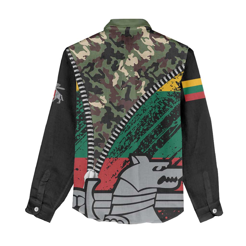 Lithuania's National Emblem Women Casual Shirt with Military Motifs - Army-Inspired Design