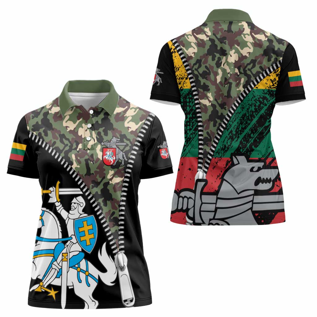Lithuania's National Emblem Women Polo Shirt with Military Motifs - Army-Inspired Design