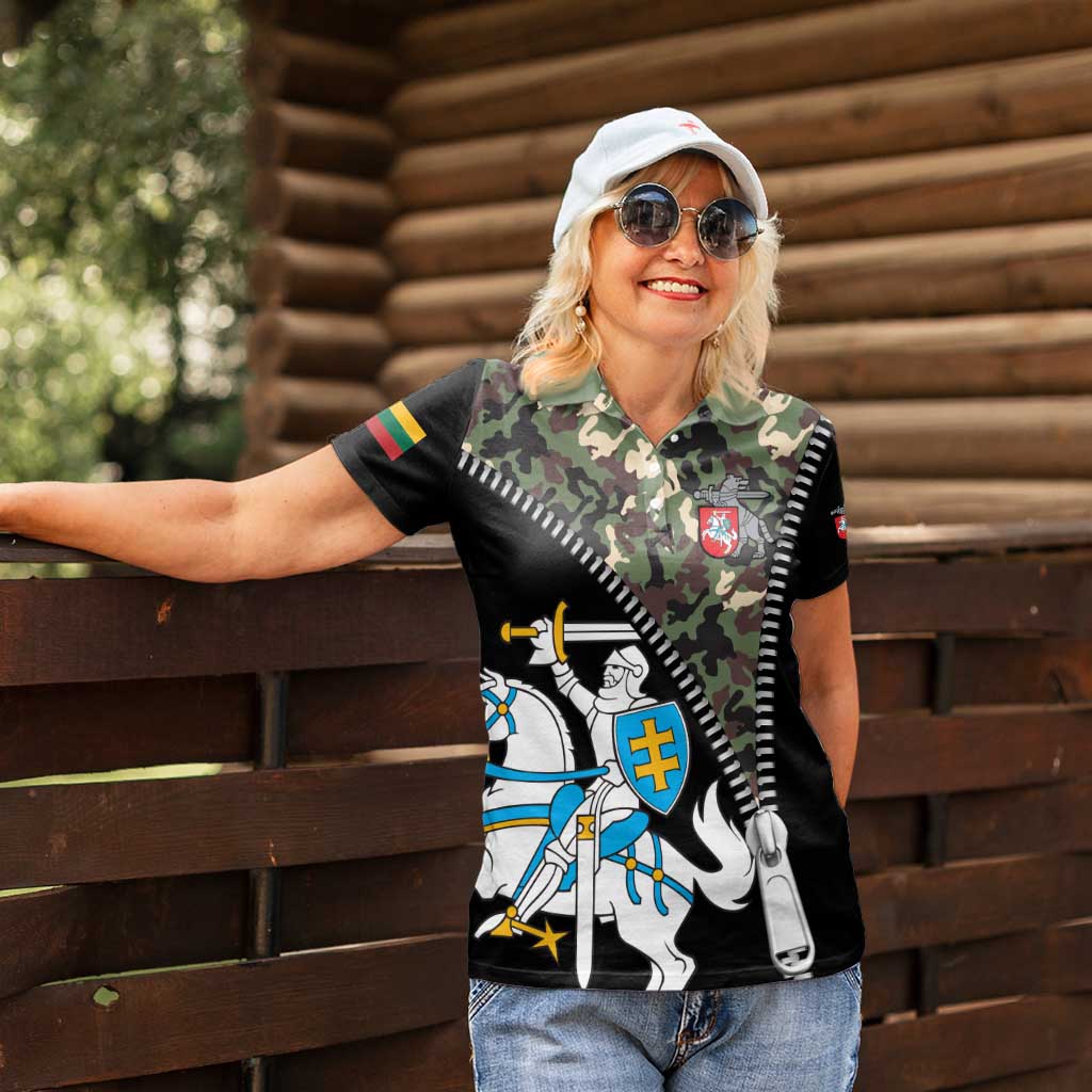 Lithuania's National Emblem Women Polo Shirt with Military Motifs - Army-Inspired Design