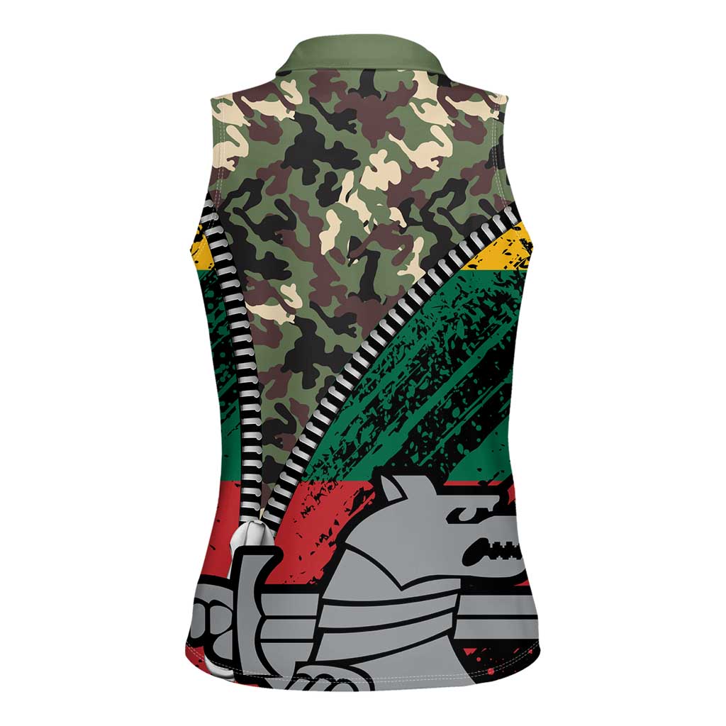 Lithuania's National Emblem Women Sleeveless Polo Shirt with Military Motifs - Army-Inspired Design
