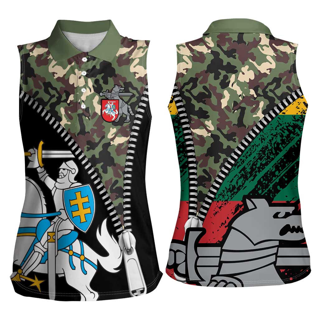Lithuania's National Emblem Women Sleeveless Polo Shirt with Military Motifs - Army-Inspired Design