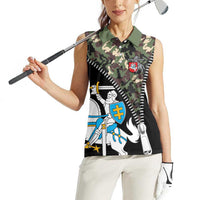 Lithuania's National Emblem Women Sleeveless Polo Shirt with Military Motifs - Army-Inspired Design