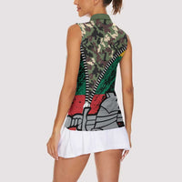Lithuania's National Emblem Women Sleeveless Polo Shirt with Military Motifs - Army-Inspired Design