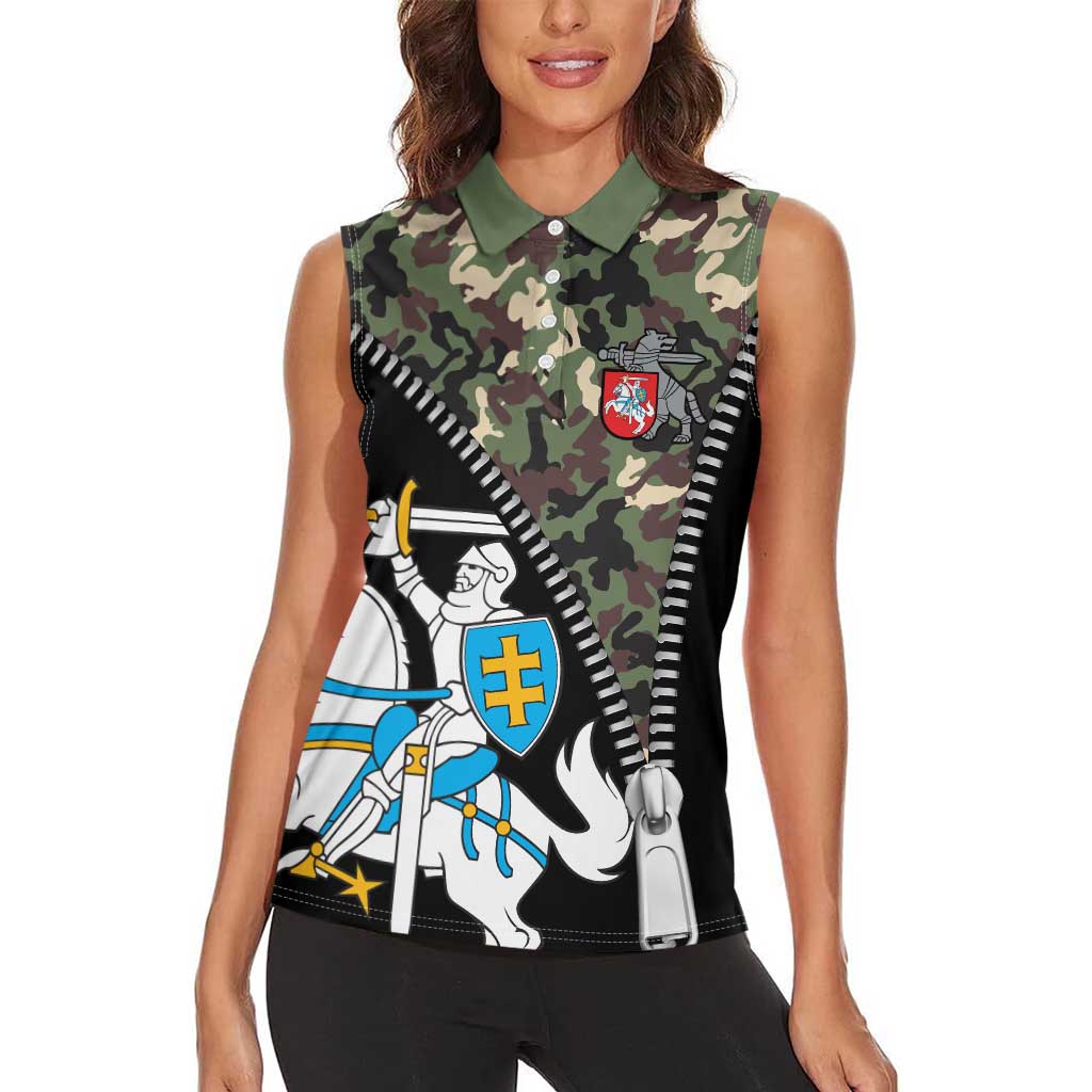 Lithuania's National Emblem Women Sleeveless Polo Shirt with Military Motifs - Army-Inspired Design