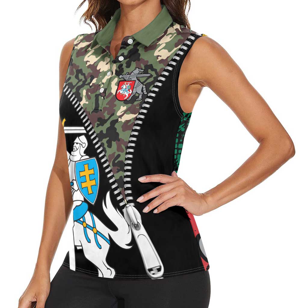 Lithuania's National Emblem Women Sleeveless Polo Shirt with Military Motifs - Army-Inspired Design
