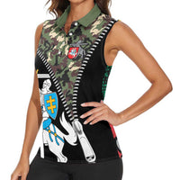 Lithuania's National Emblem Women Sleeveless Polo Shirt with Military Motifs - Army-Inspired Design
