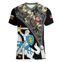 Lithuania's National Emblem Women V-Neck T-Shirt with Military Motifs - Army-Inspired Design