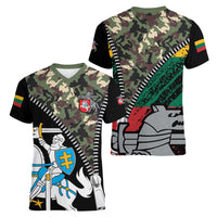 Lithuania's National Emblem Women V-Neck T-Shirt with Military Motifs - Army-Inspired Design