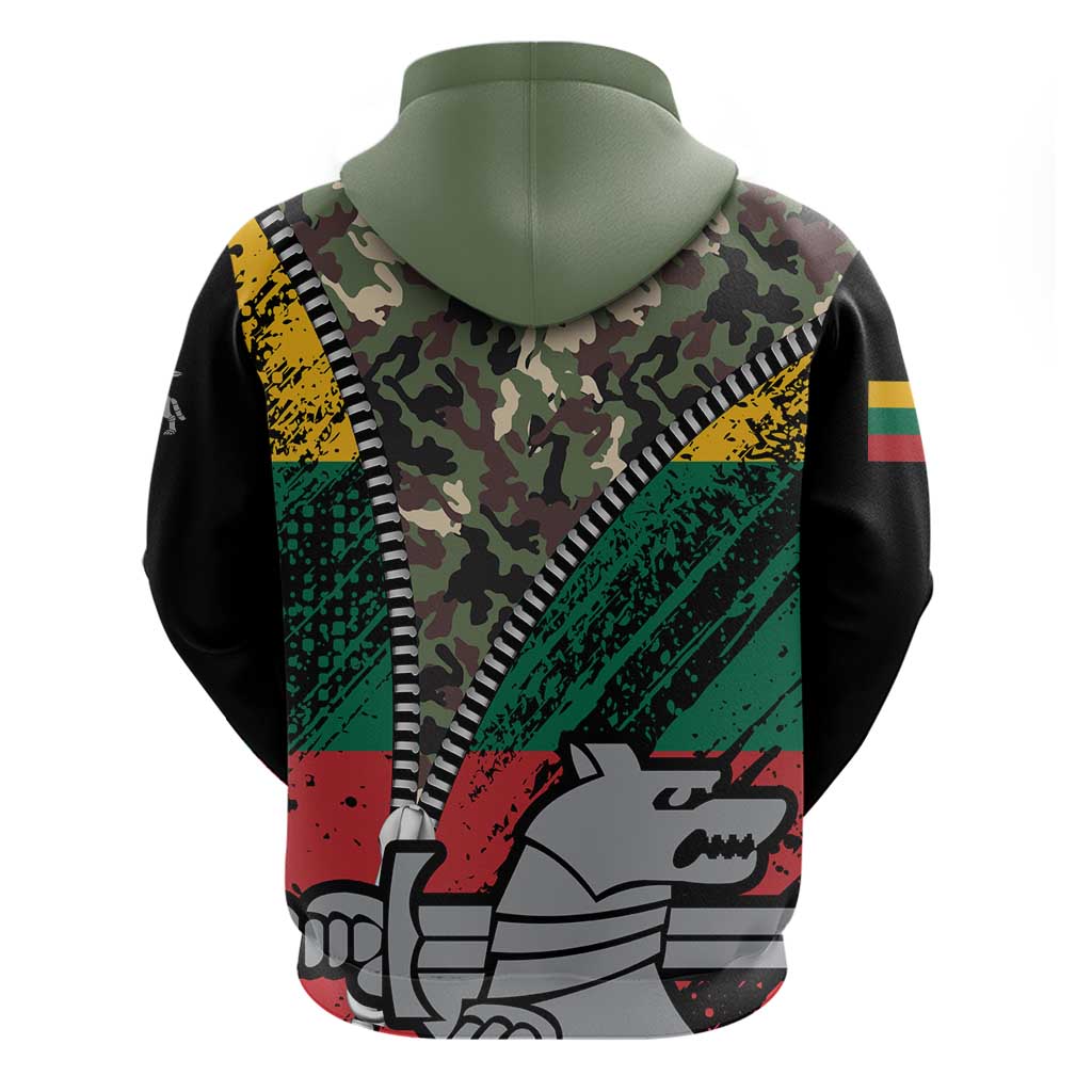 Lithuania's National Emblem Zip Hoodie with Military Motifs - Army-Inspired Design