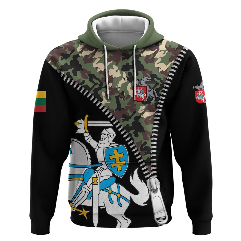 Lithuania's National Emblem Zip Hoodie with Military Motifs - Army-Inspired Design