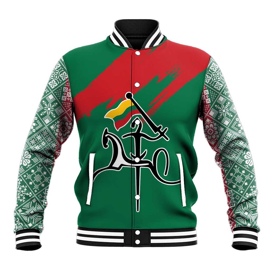 Lithuania Emblem Baseball Jacket National Symbol with Traditional Patterns