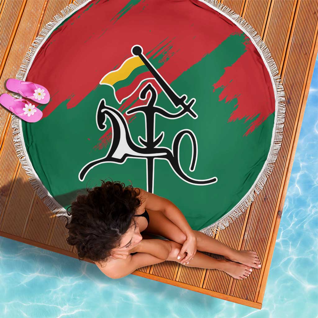 Lithuania Emblem Beach Blanket National Symbol with Traditional Patterns