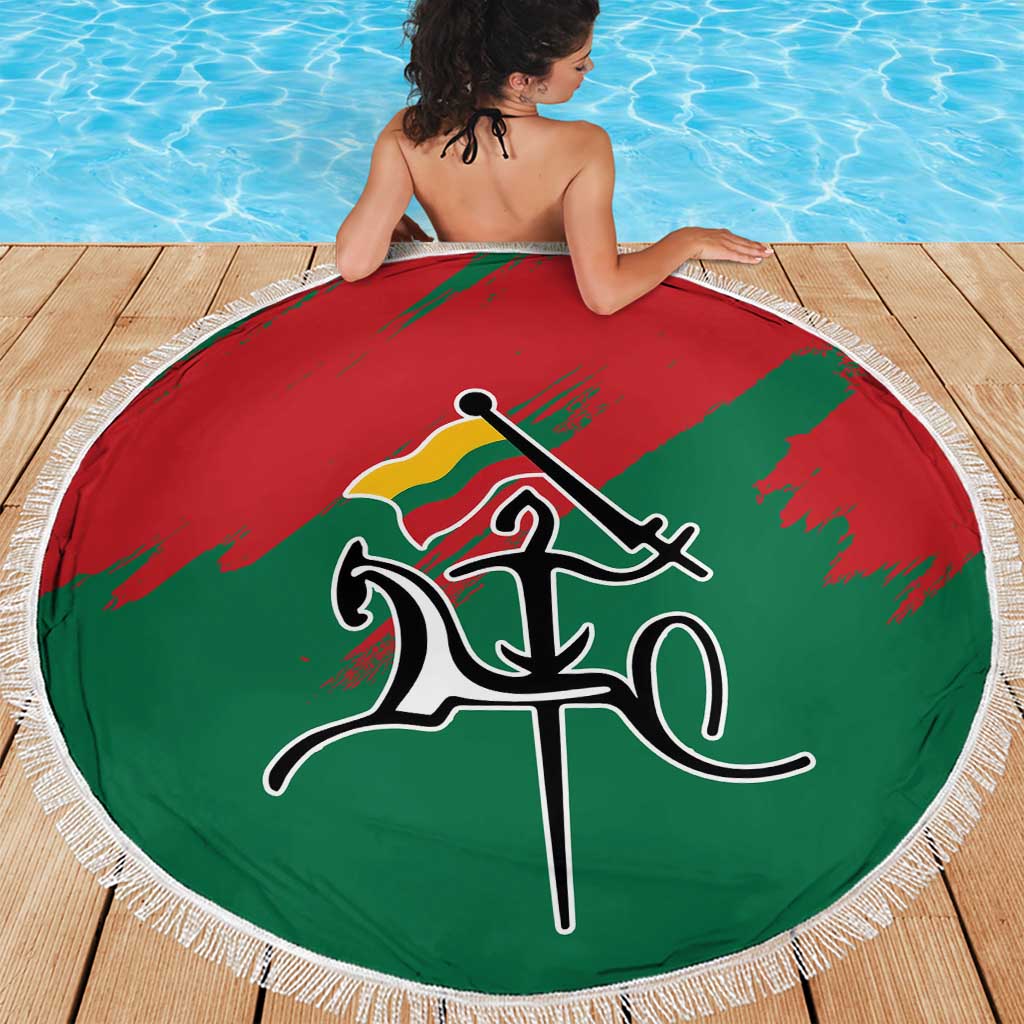 Lithuania Emblem Beach Blanket National Symbol with Traditional Patterns