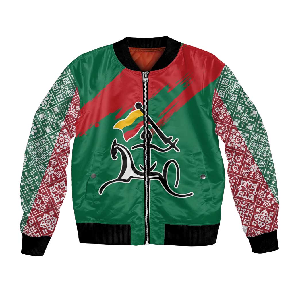 Lithuania Emblem Bomber Jacket National Symbol with Traditional Patterns