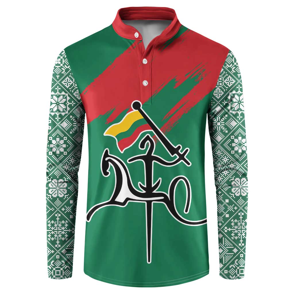 Lithuania Emblem Button Sweatshirt National Symbol with Traditional Patterns