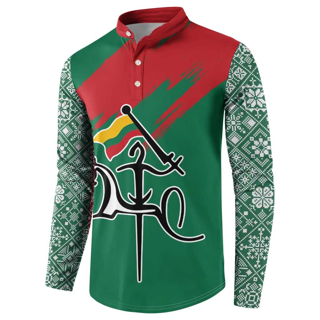 Lithuania Emblem Button Sweatshirt National Symbol with Traditional Patterns