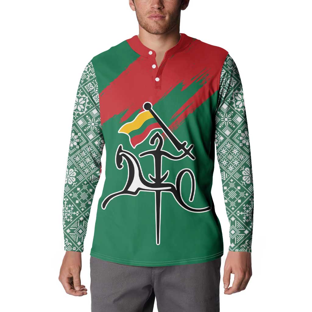 Lithuania Emblem Button Sweatshirt National Symbol with Traditional Patterns