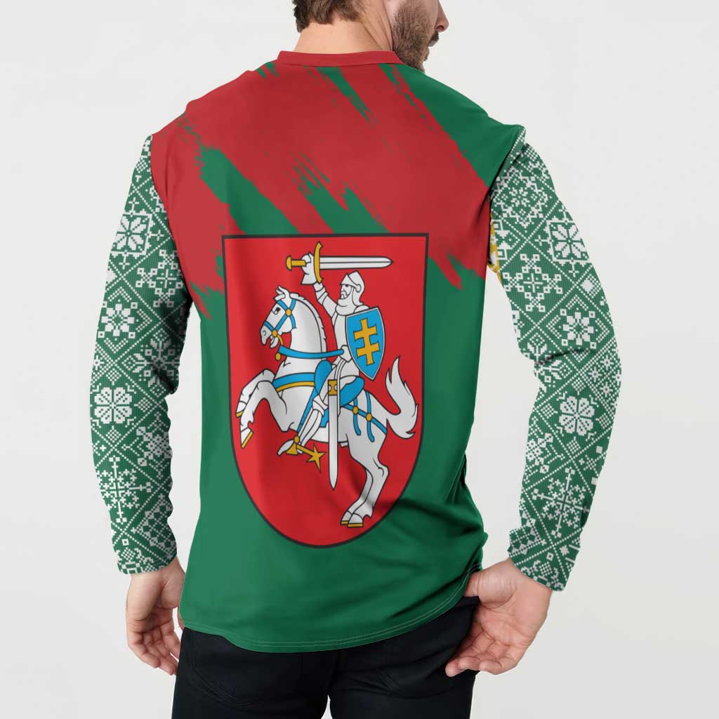 Lithuania Emblem Button Sweatshirt National Symbol with Traditional Patterns
