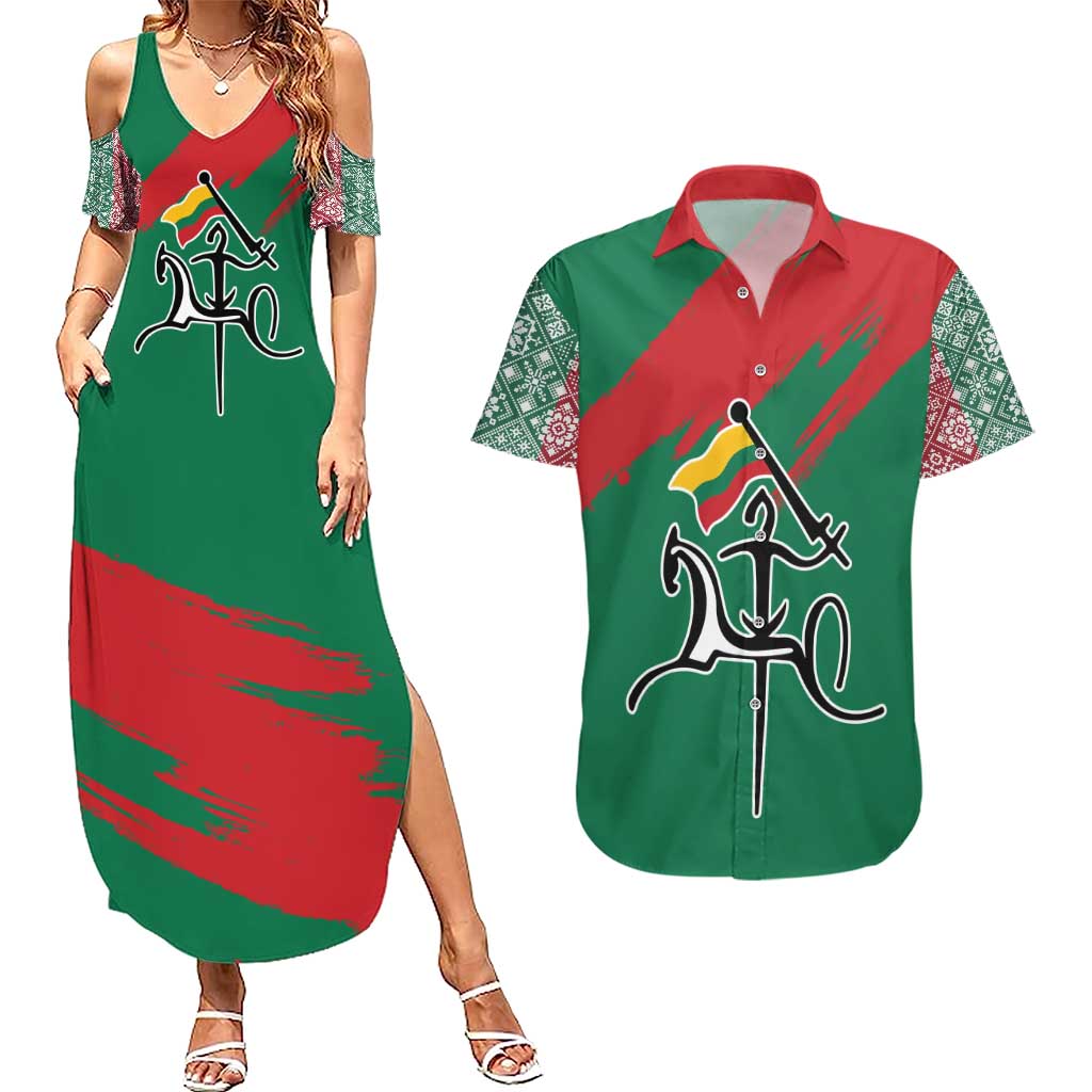 Lithuania Emblem Couples Matching Summer Maxi Dress and Hawaiian Shirt National Symbol with Traditional Patterns