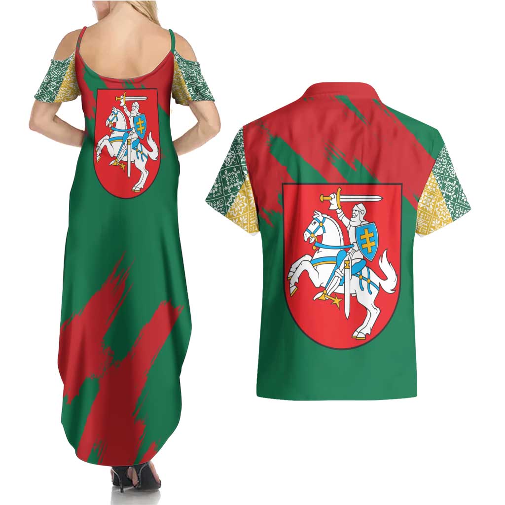 Lithuania Emblem Couples Matching Summer Maxi Dress and Hawaiian Shirt National Symbol with Traditional Patterns