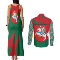 Lithuania Emblem Couples Matching Tank Maxi Dress and Long Sleeve Button Shirt National Symbol with Traditional Patterns