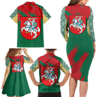 Lithuania Emblem Family Matching Long Sleeve Bodycon Dress and Hawaiian Shirt National Symbol with Traditional Patterns