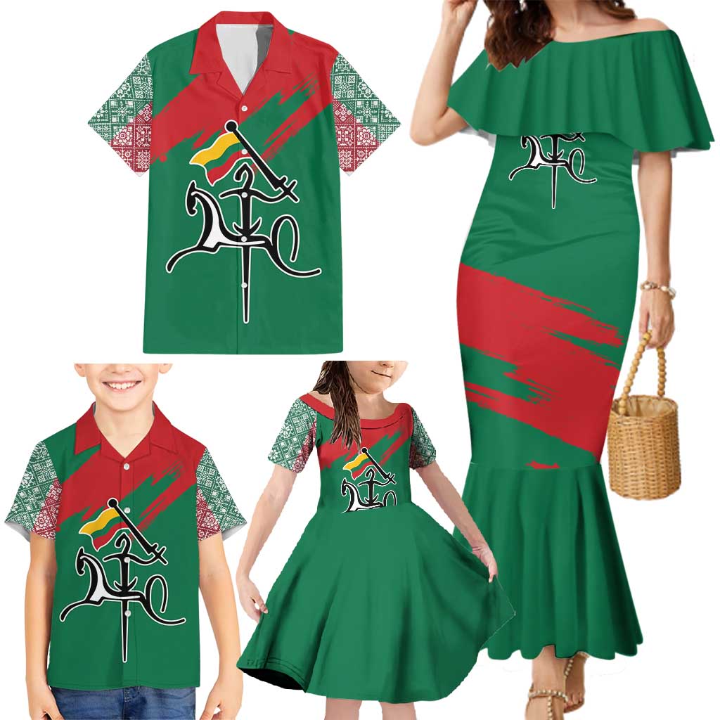 Lithuania Emblem Family Matching Mermaid Dress and Hawaiian Shirt National Symbol with Traditional Patterns