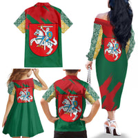 Lithuania Emblem Family Matching Off The Shoulder Long Sleeve Dress and Hawaiian Shirt National Symbol with Traditional Patterns