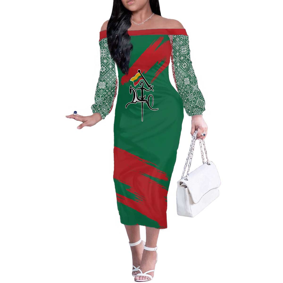 Lithuania Emblem Family Matching Off The Shoulder Long Sleeve Dress and Hawaiian Shirt National Symbol with Traditional Patterns