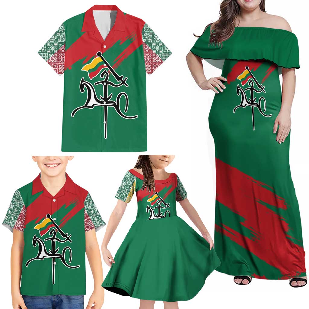 Lithuania Emblem Family Matching Off Shoulder Maxi Dress and Hawaiian Shirt National Symbol with Traditional Patterns