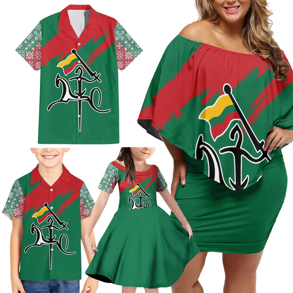 Lithuania Emblem Family Matching Off Shoulder Short Dress and Hawaiian Shirt National Symbol with Traditional Patterns