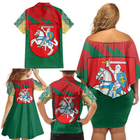 Lithuania Emblem Family Matching Off Shoulder Short Dress and Hawaiian Shirt National Symbol with Traditional Patterns