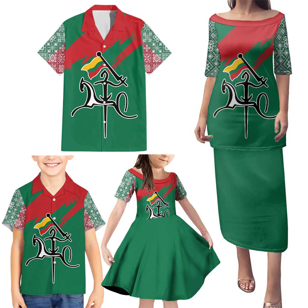 Lithuania Emblem Family Matching Puletasi and Hawaiian Shirt National Symbol with Traditional Patterns