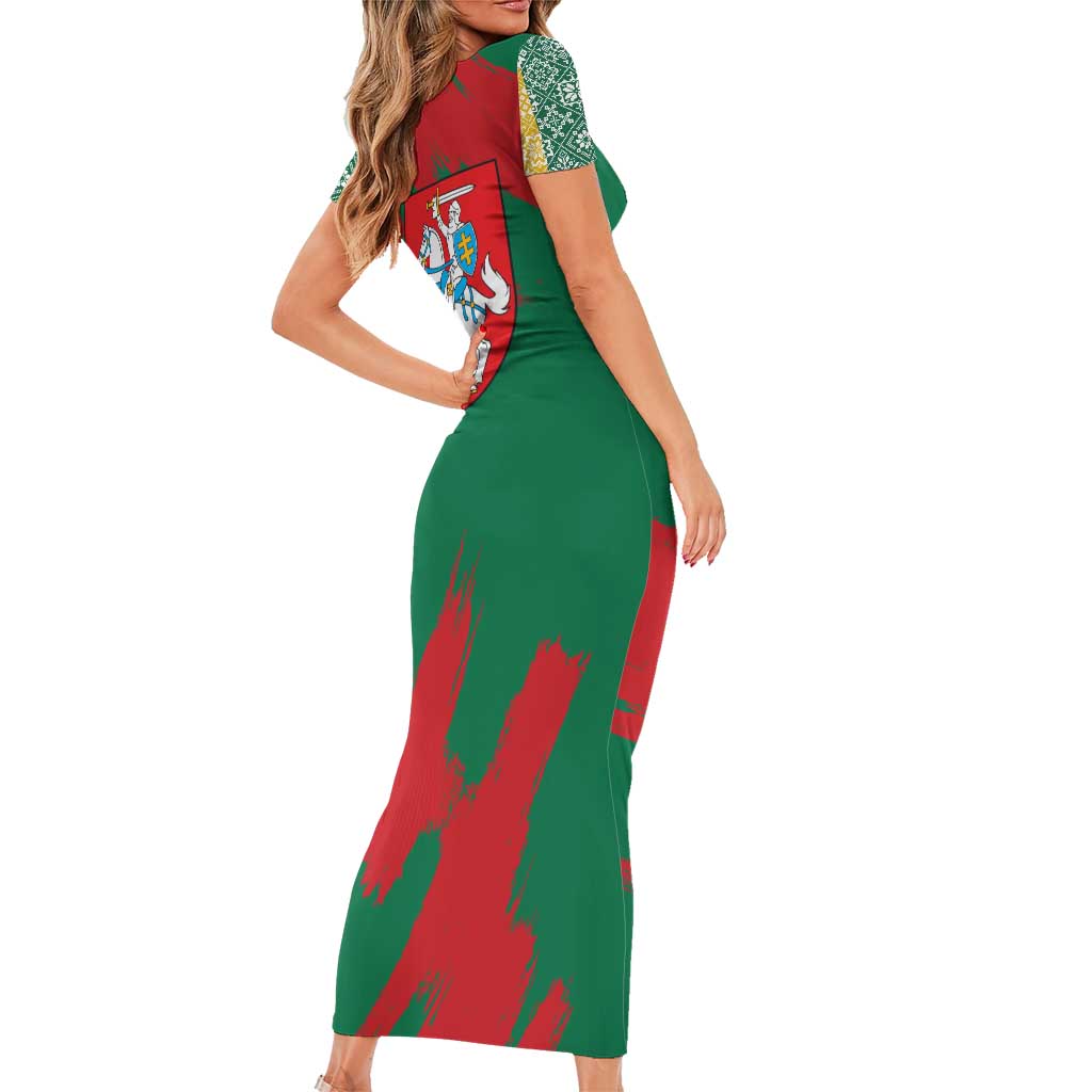 Lithuania Emblem Family Matching Short Sleeve Bodycon Dress and Hawaiian Shirt National Symbol with Traditional Patterns