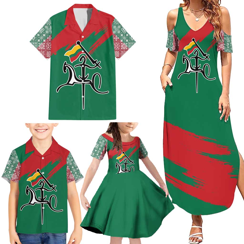 Lithuania Emblem Family Matching Summer Maxi Dress and Hawaiian Shirt National Symbol with Traditional Patterns