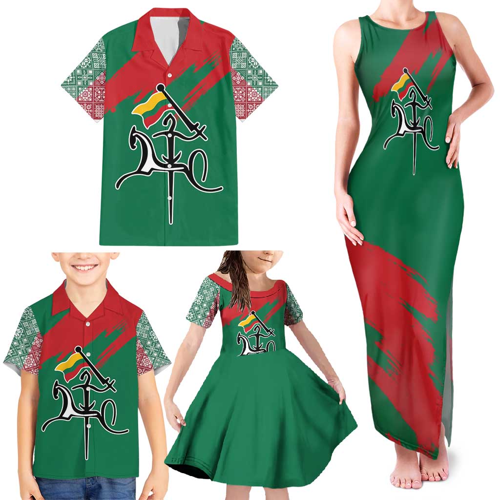 Lithuania Emblem Family Matching Tank Maxi Dress and Hawaiian Shirt National Symbol with Traditional Patterns