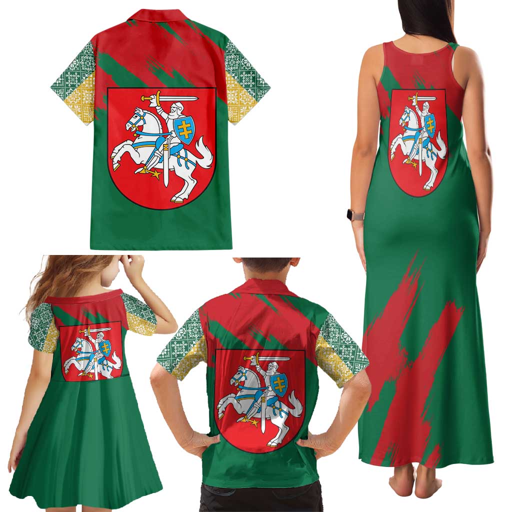 Lithuania Emblem Family Matching Tank Maxi Dress and Hawaiian Shirt National Symbol with Traditional Patterns