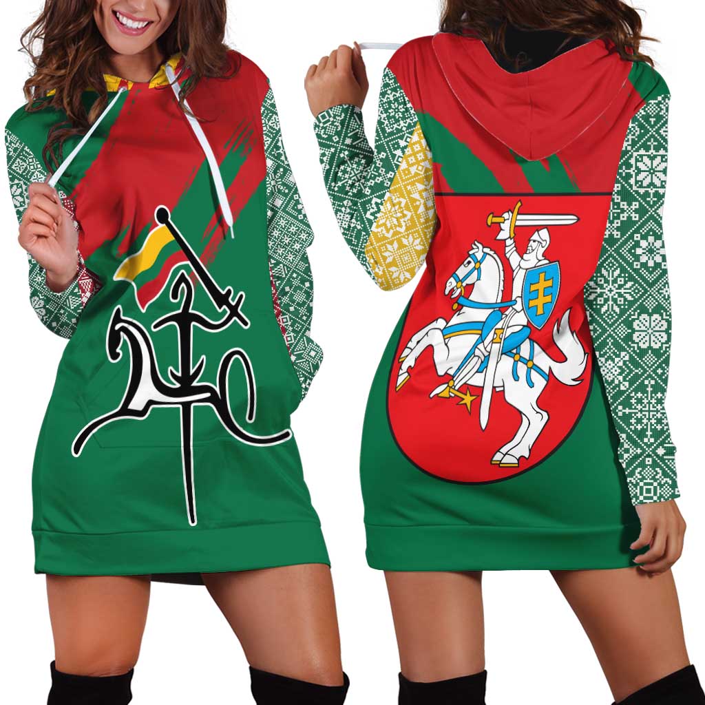 Lithuania Emblem Hoodie Dress National Symbol with Traditional Patterns
