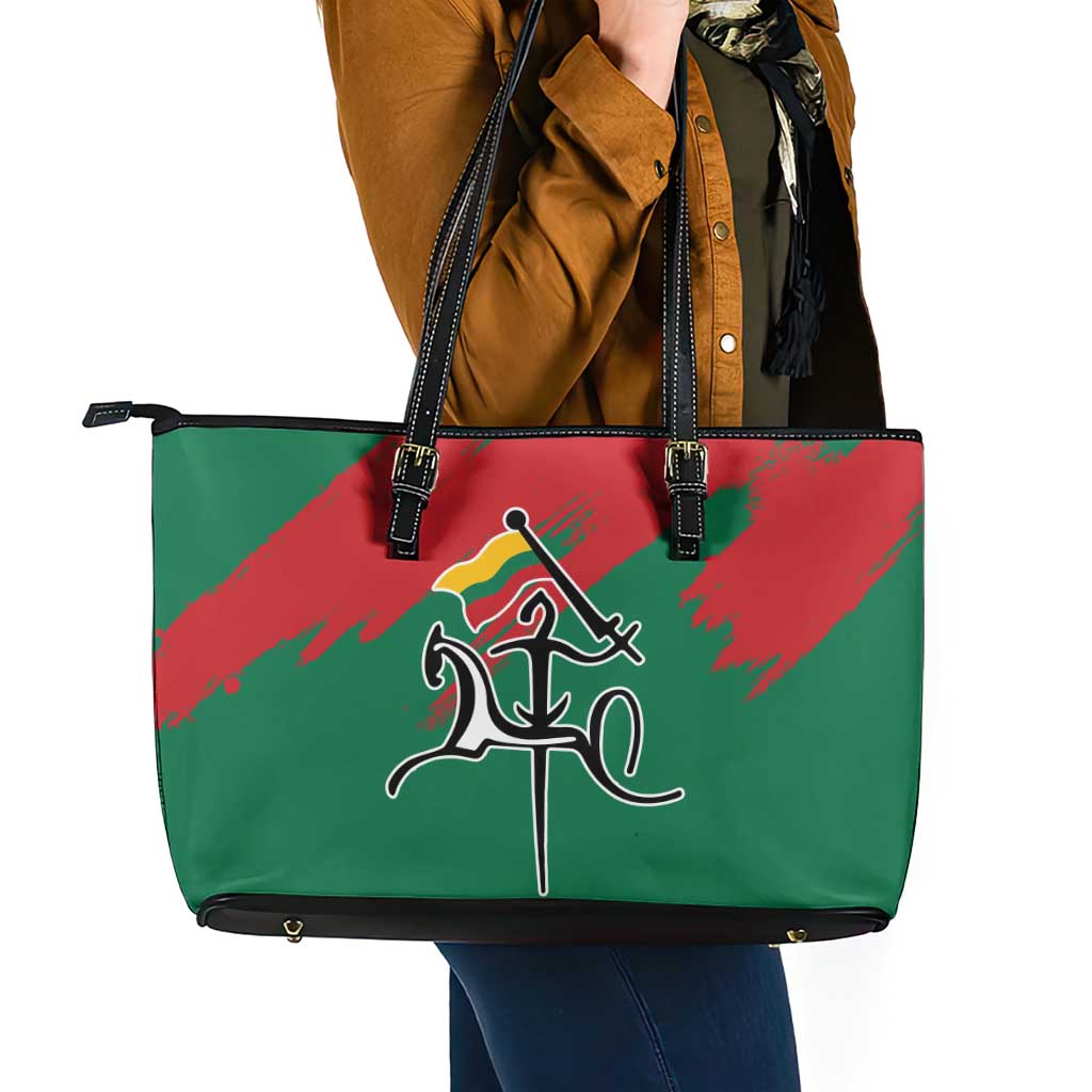 Lithuania Emblem Leather Tote Bag National Symbol with Traditional Patterns